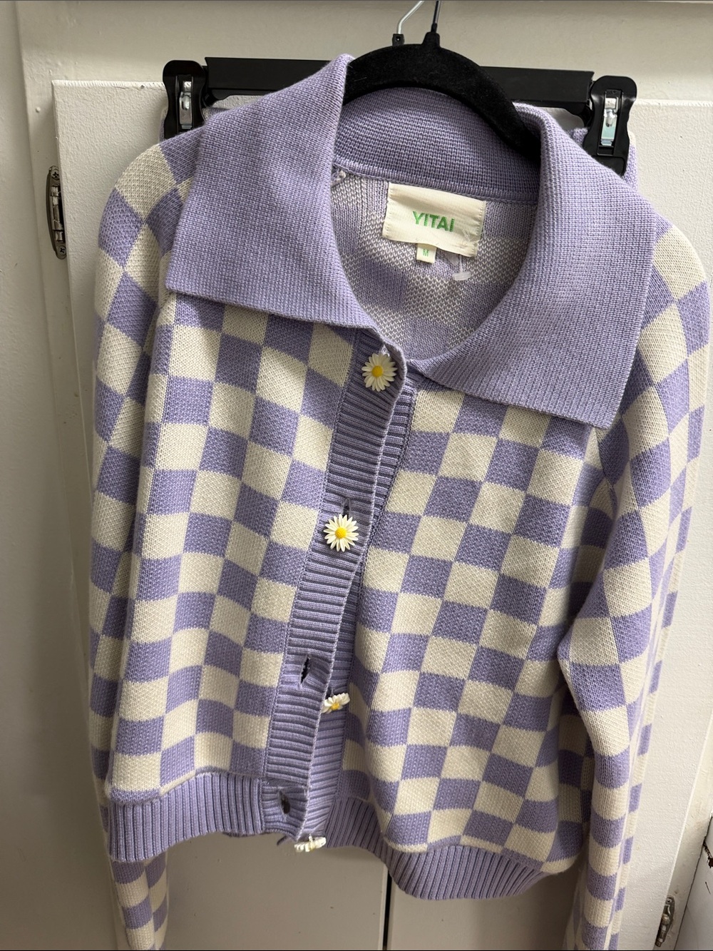 YITAI Lavender & Cream Checkered Collared Cardigan - Picture 10 of 10